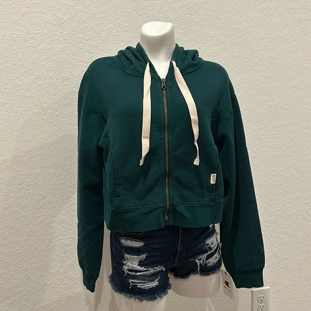 CHAMPION VINTAGE WAVE WASH ZIP-UP HOODIE IN WASHED Green Size M